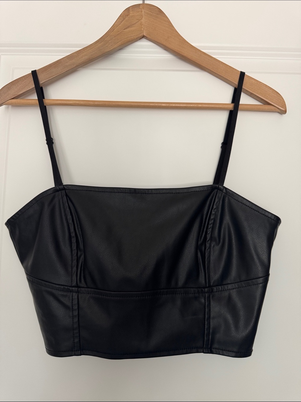 Zara Black Faux Leather Corset Crop Top Cami Bustier Tank / Size Large